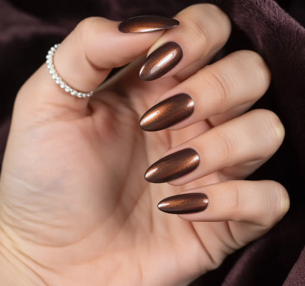 Fall Cat Eye Nail Designs 2025 Chestnut Glow Elegance