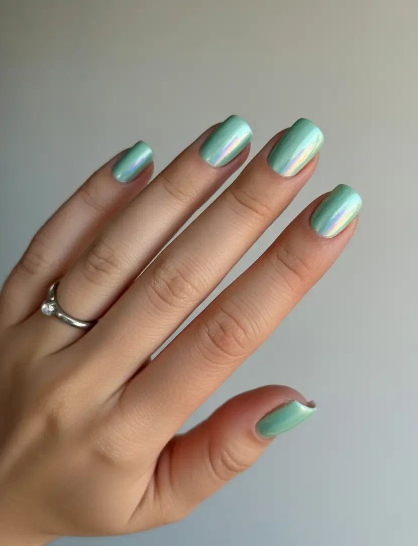fall green nails inspiration 2025 chrome mint minimalism