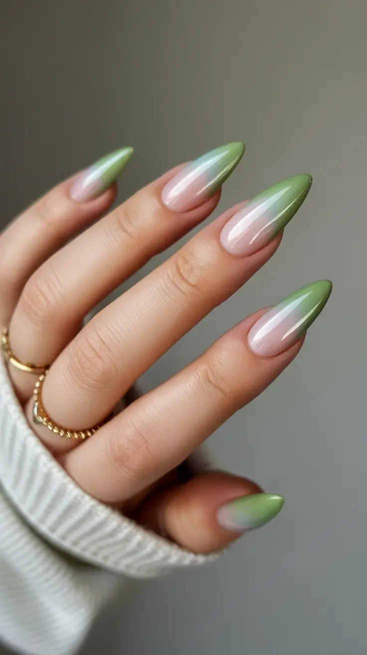fall green nails inspiration 2025 soft sage ombre elegance