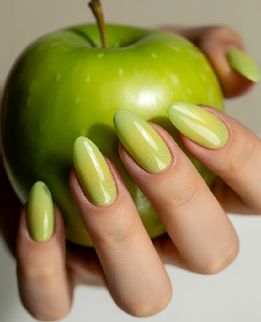 fall green nails inspiration 2025 apple glow gradient