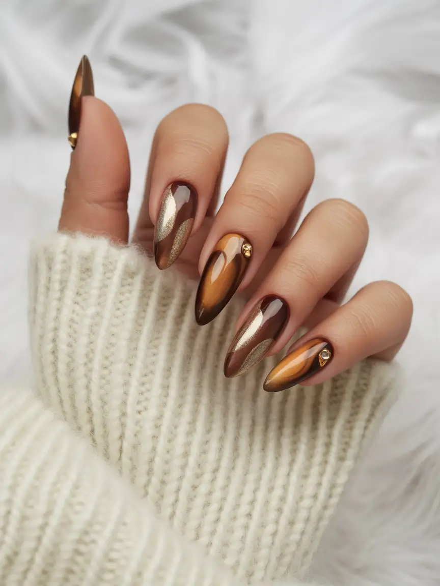 Fall Nail Art Designs 2025 Molten Bronze Elegance