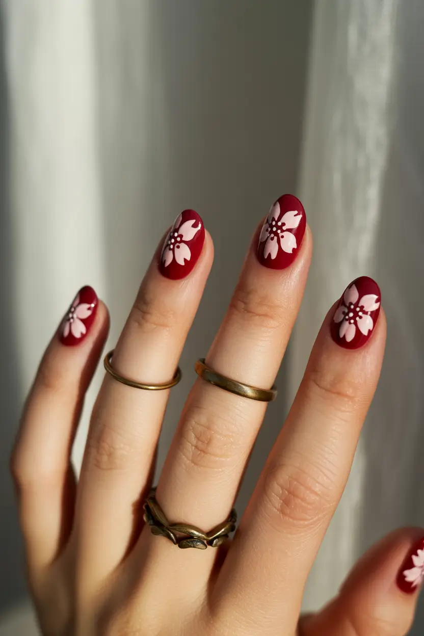 Fall Nail Art Designs 2025 Cranberry Blossom Charm