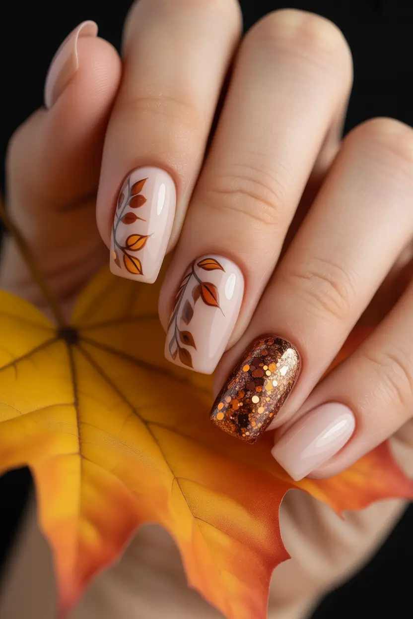 Fall Nail Art Designs 2025 Golden Leaf Serenity