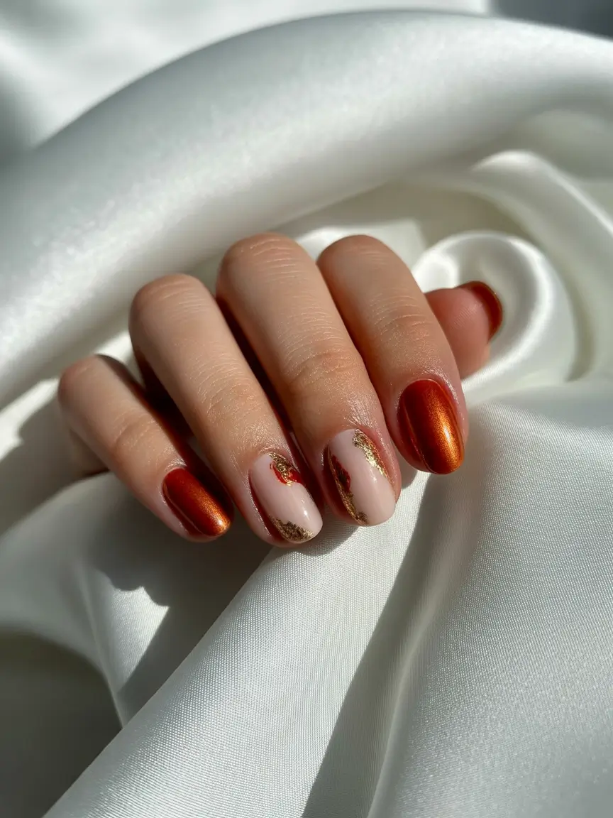 Fall Nail Art Designs 2025 Copper Glaze Elegance