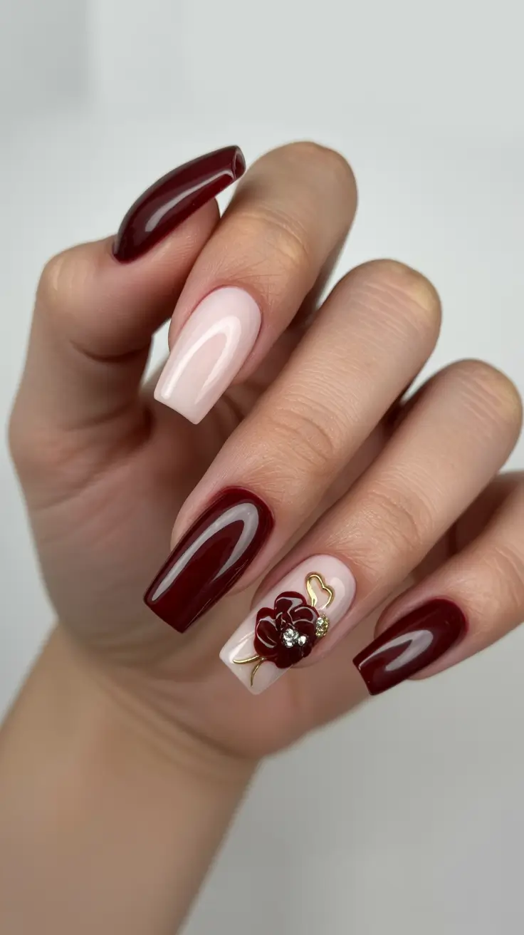 Fall Nail Art Designs 2025 Crimson Bloom Luxe
