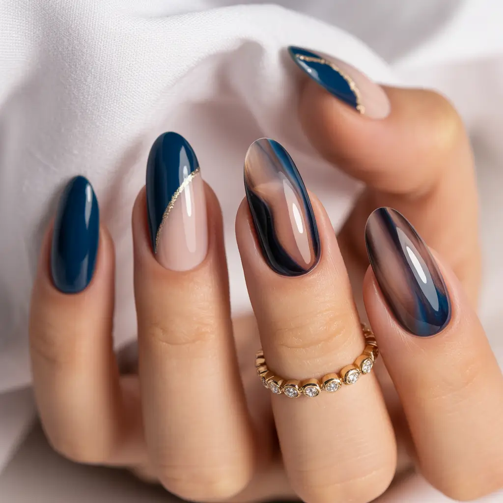 Fall Nail Art Designs 2025 Midnight Marble Chic