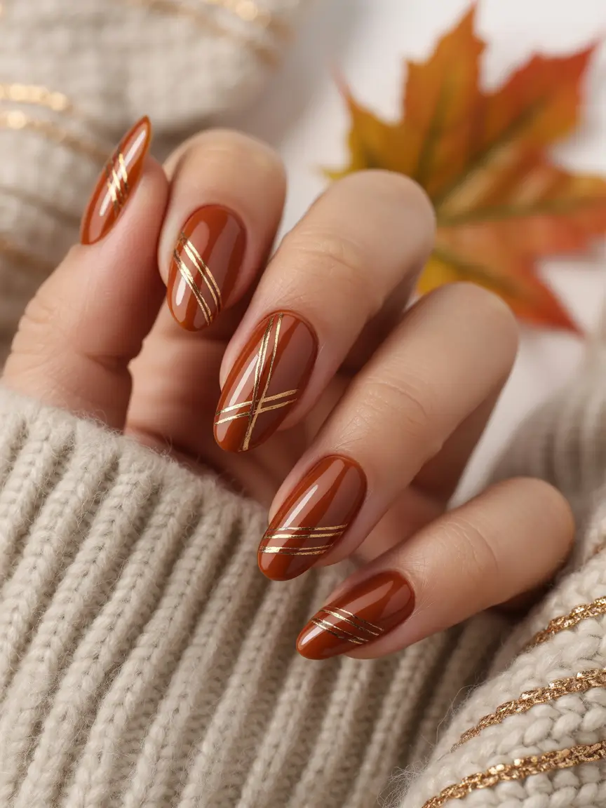 Fall Nail Art Designs 2025 Cinnamon Stripe Sleek