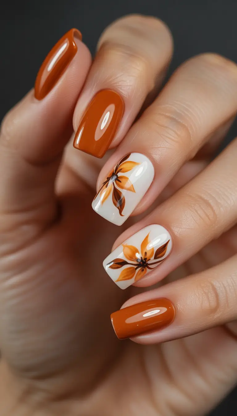 Fall Nail Art Designs 2025 Amber Blossom Squares
