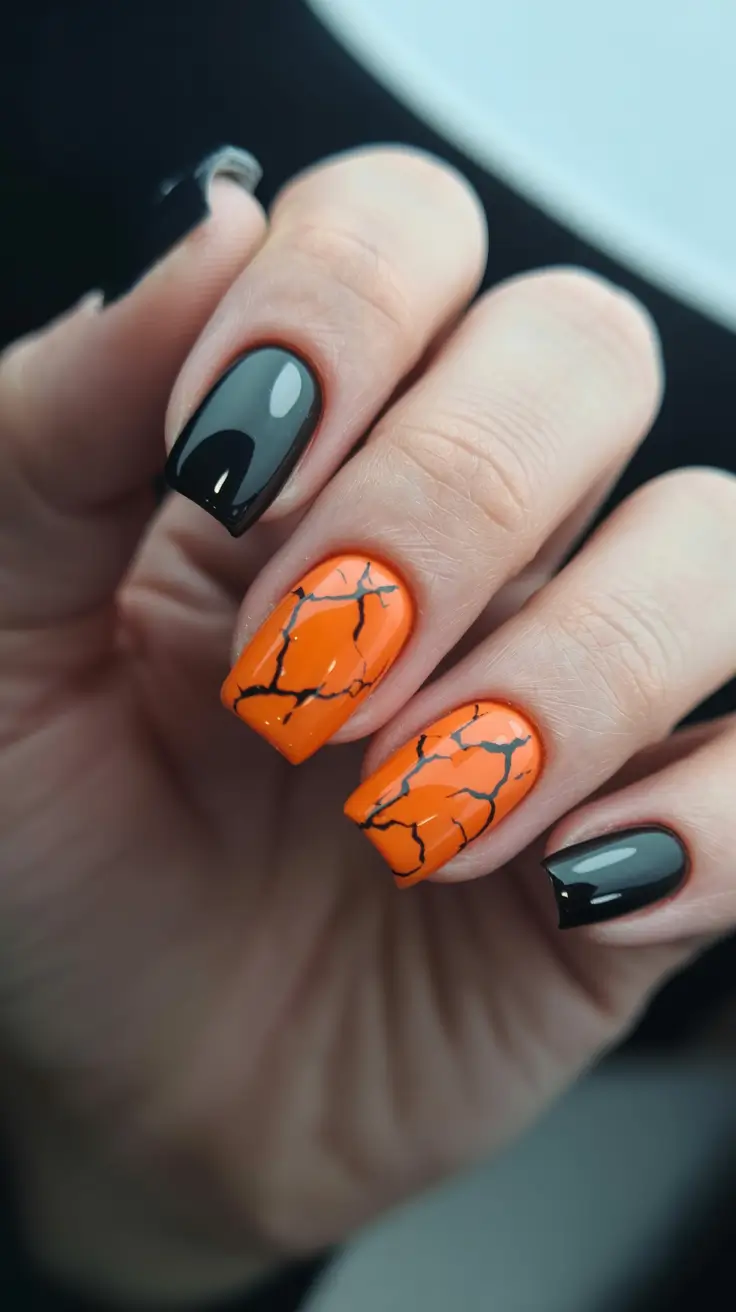 Fall Nail Colors for Fair Skin 2025 – Halloween Chic: Orange and Black Contrast
