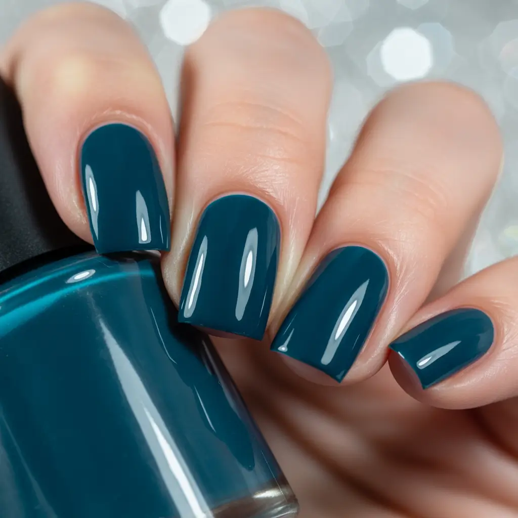 Fall Nails 2025 Midnight Teal Squares