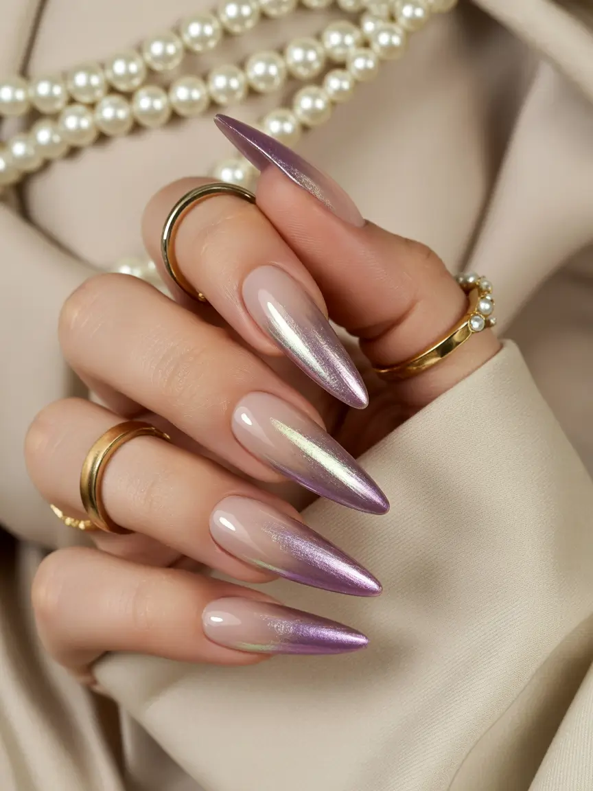 Fall Nails 2025 Lavender Chrome Veil