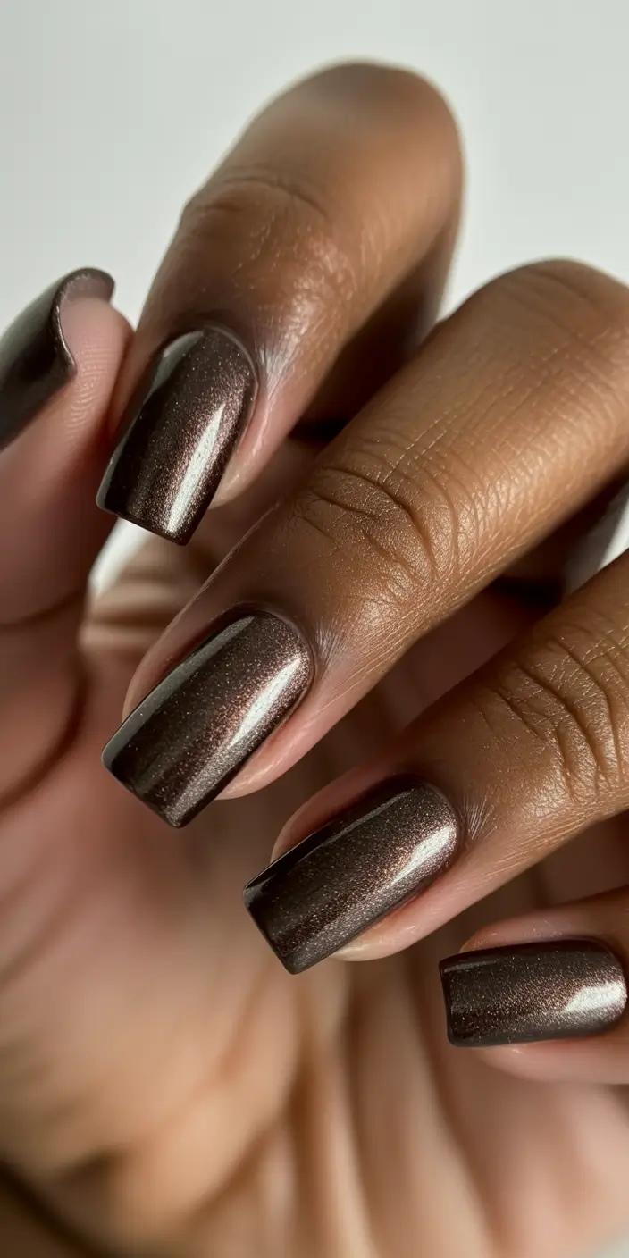 Fall Nails 2025 Metallic Espresso Squares