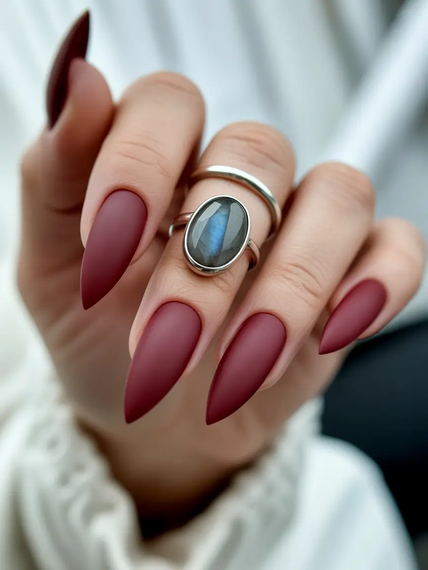 fall-nails-2025-color-trends-to-watch-Wine-Matte-Almond