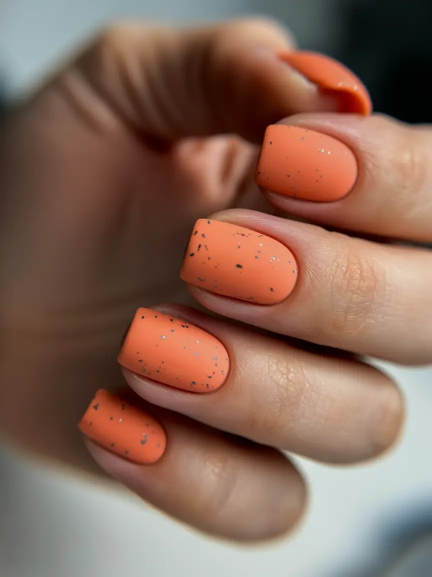 fall-nails-2025-color-trends-to-watch-Speckled-Pumpkin-Shorties