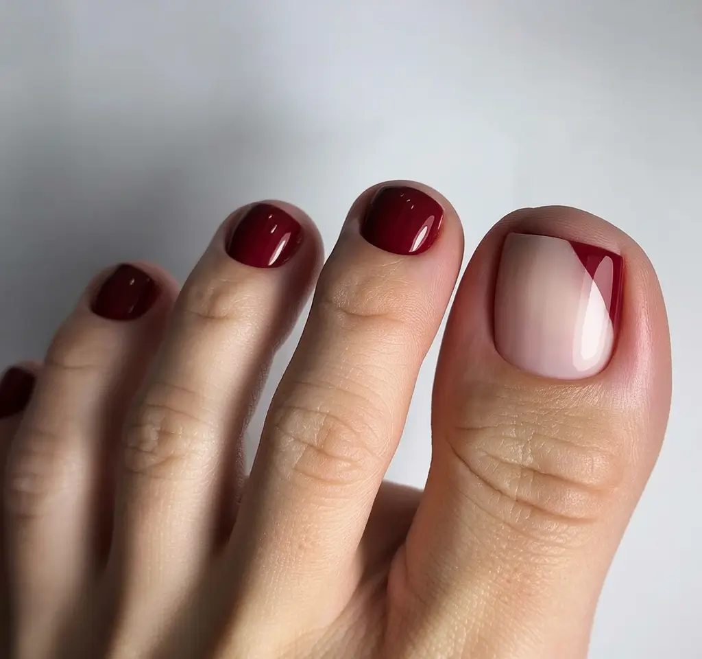 Fall pedicure colors Deep Merlot Elegance with a Modern Twist