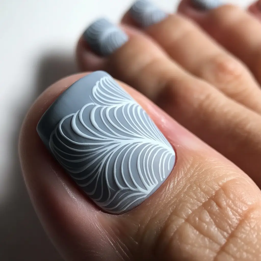 Fall pedicure colors Steel Blue With Feathered Detailing