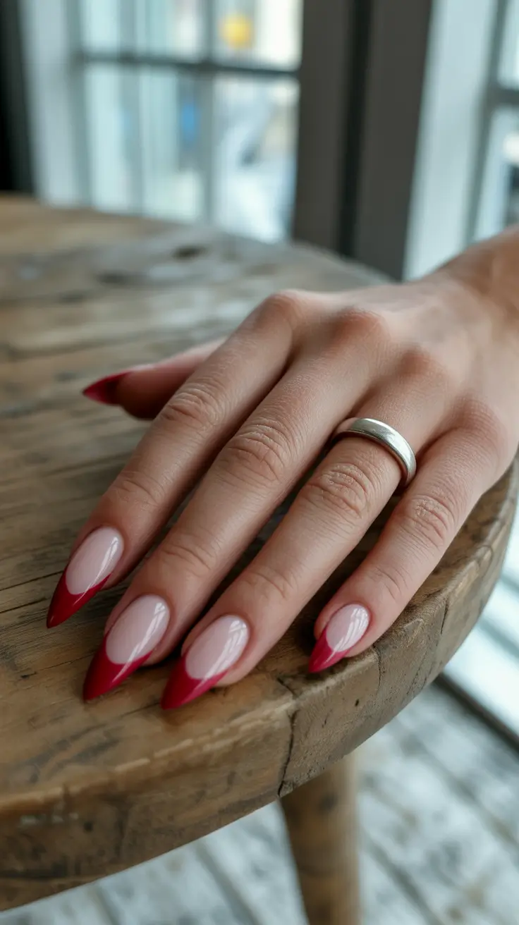 Fall Stiletto-Shaped Nail Ideas 2025 Bold Cherry-Tipped Stiletto Glam