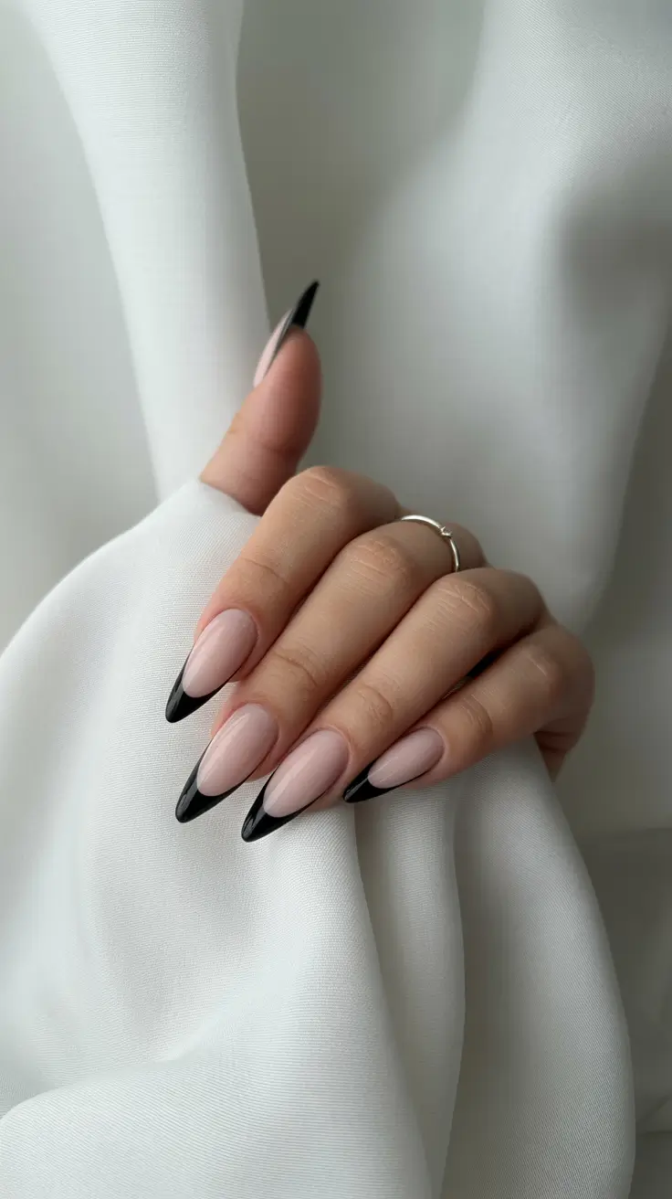 Fall Stiletto-Shaped Nail Ideas 2025 Classic Noir Edge
