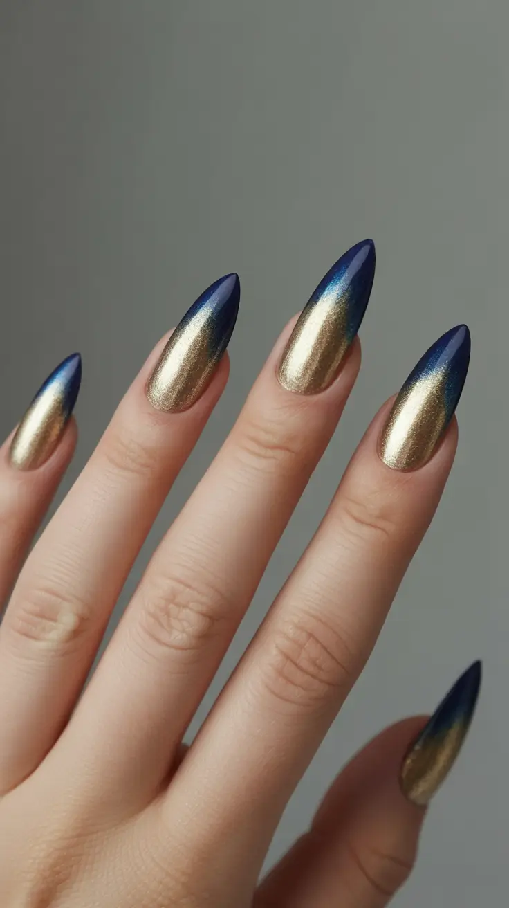 Fall Stiletto-Shaped Nail Ideas 2025 Midnight Luxe Ombre