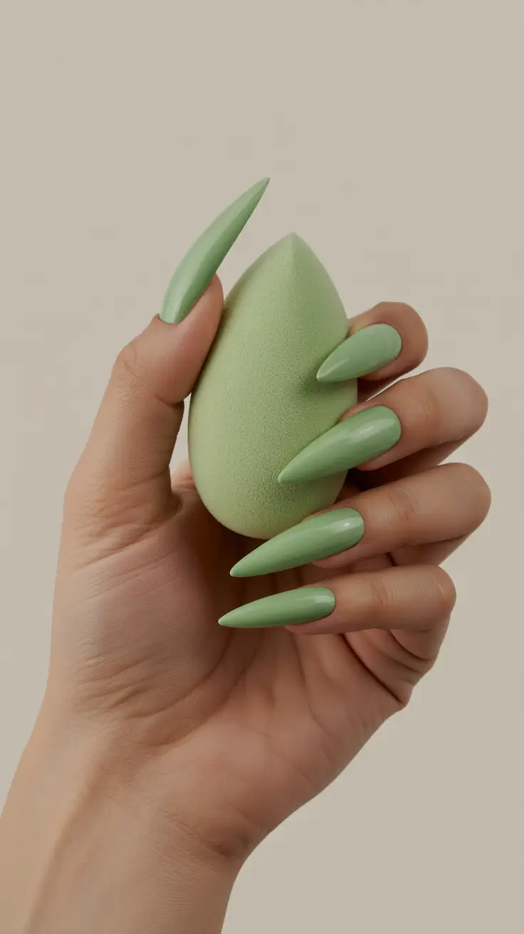 Fall Stiletto-Shaped Nail Ideas 2025 Sage Whisper