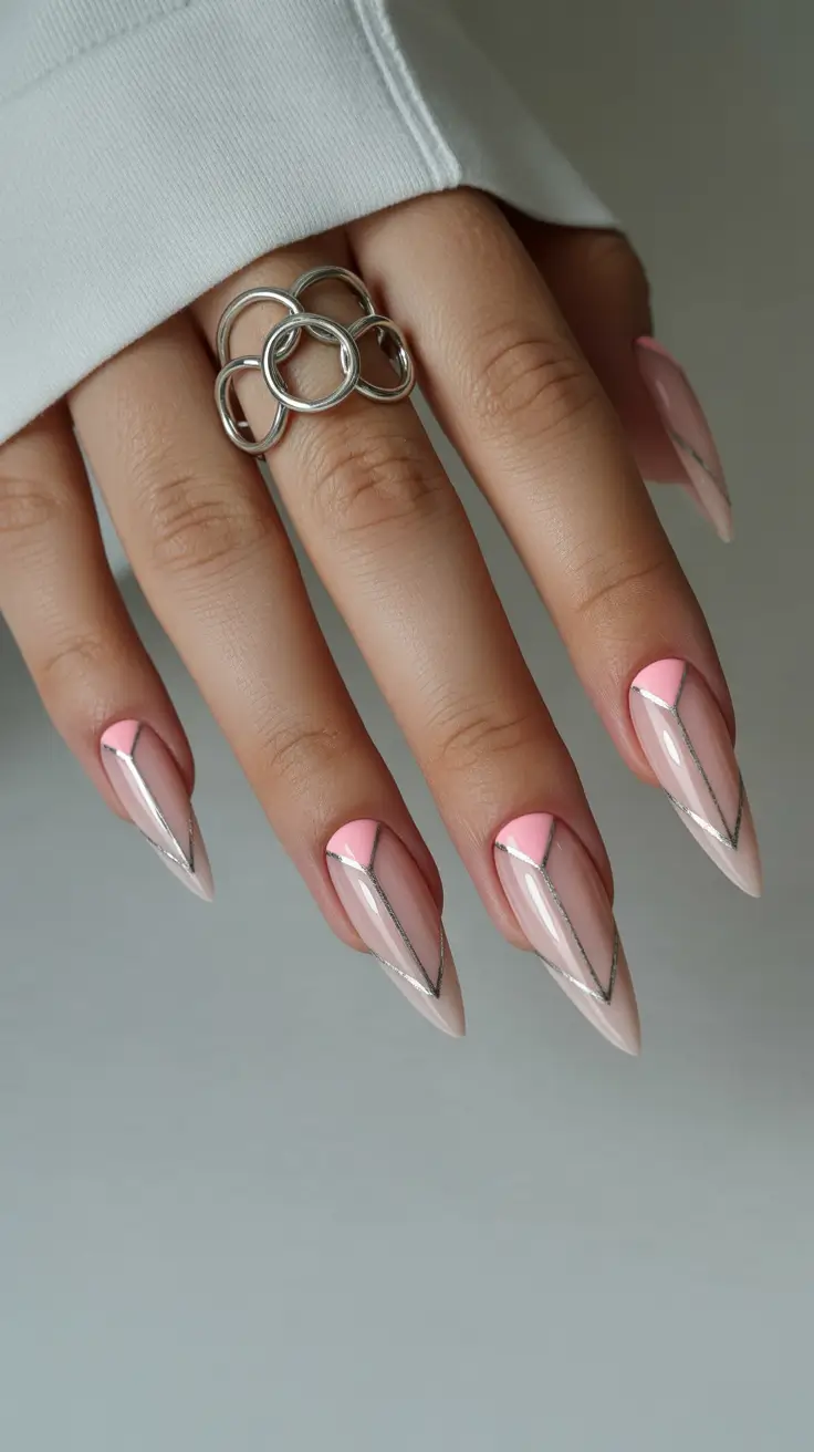 Fall Stiletto-Shaped Nail Ideas 2025 Blush Geometry
