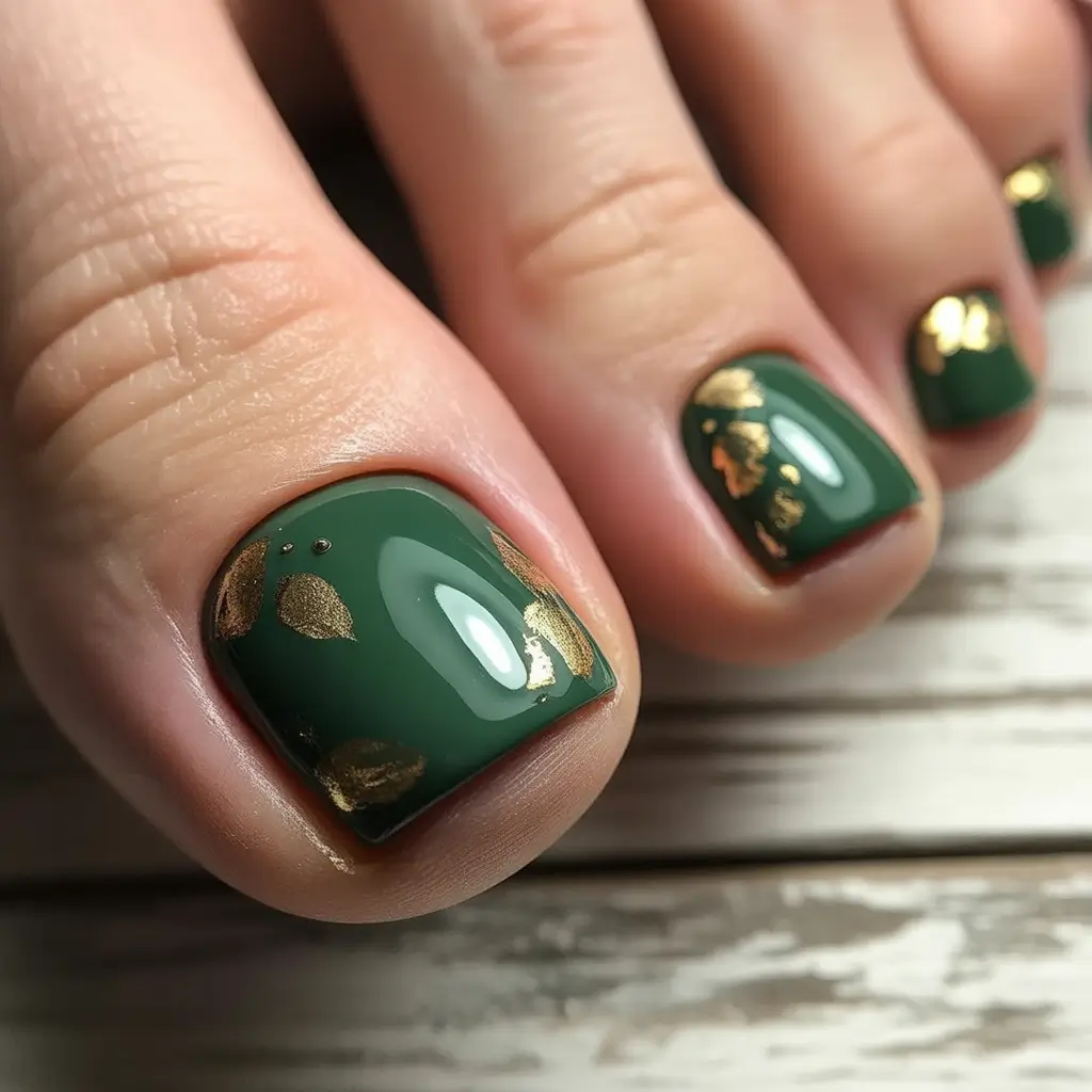 Fall Toe Nail+Olive & Gold: Luxe Meets Leafy