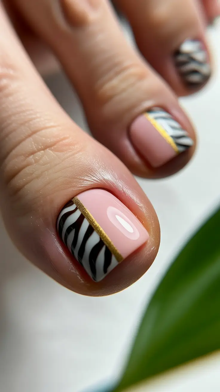 Fall Toe Nail+Zebra Edge With a Golden Twist: When Classic Meets Wild