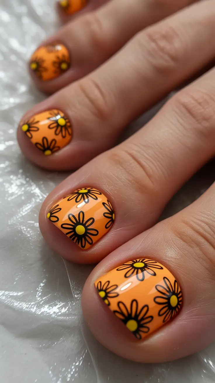 Fall Toe Nail+Orange Crush & Daisies: Fall’s Boldest Bloom
