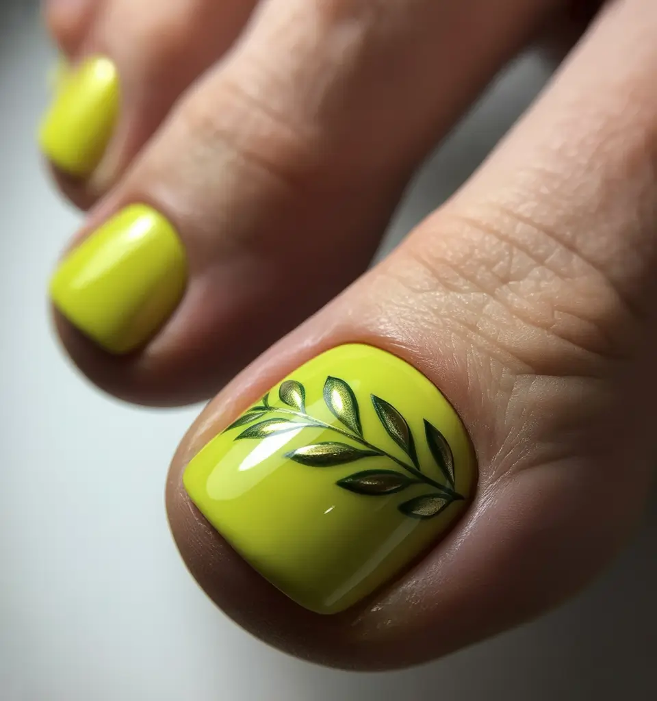 Fall Toe Nail+Lime Leaf Gloss: Bold Botanical Energy