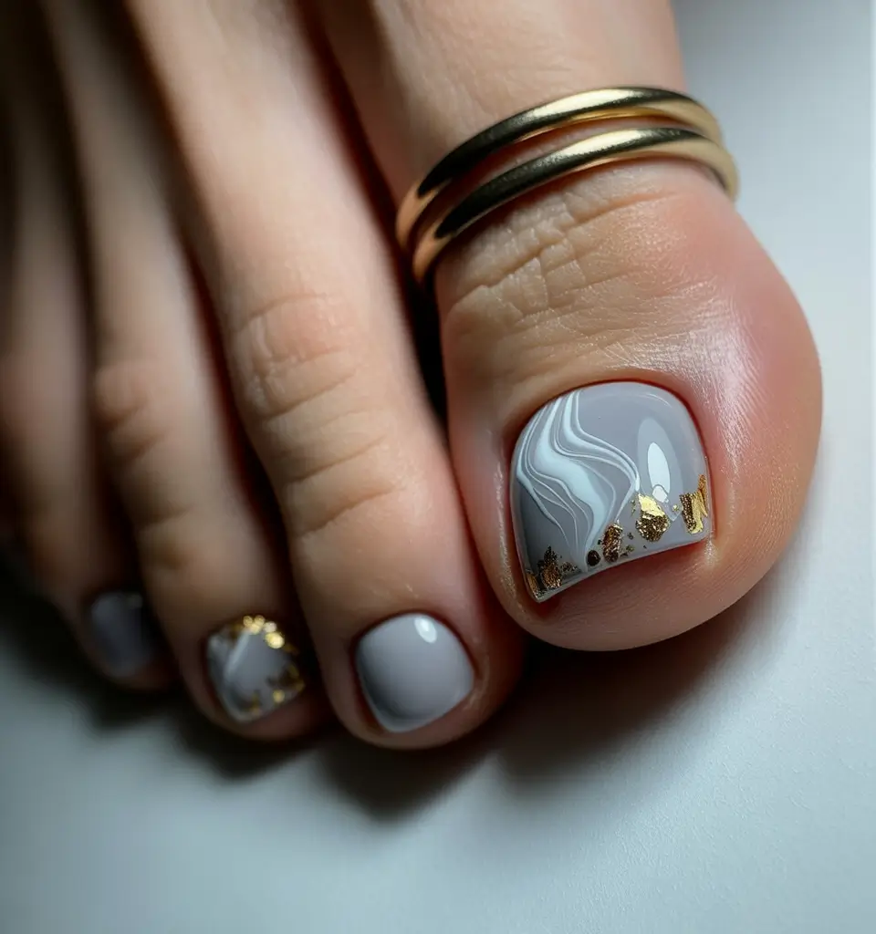 Fall Toe Nail+Marble Swirl & Gold Foil: Cozy Meets Chic