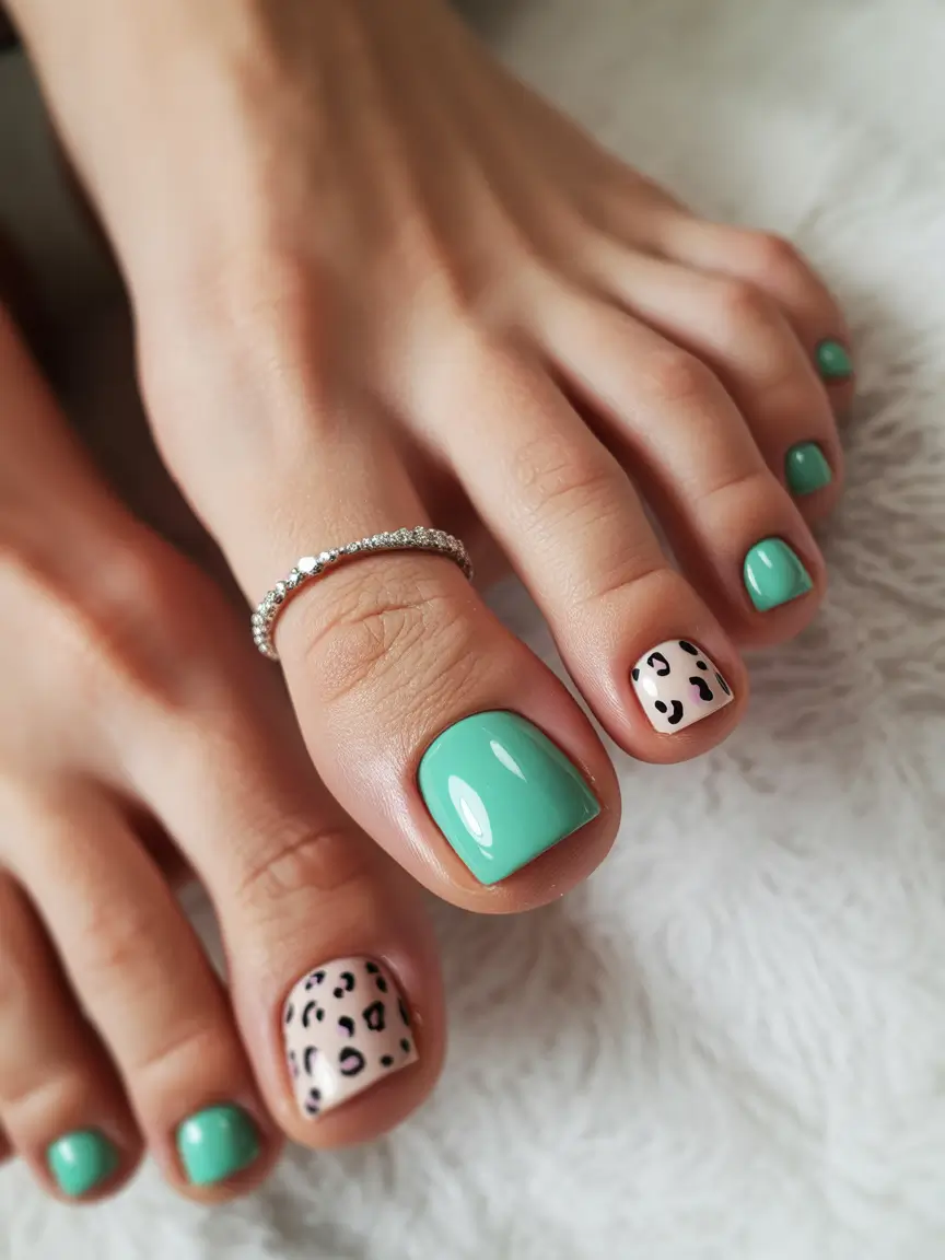 Fall Toe Nail Designs and Ideas 2025+Mint Meets Safari Chic