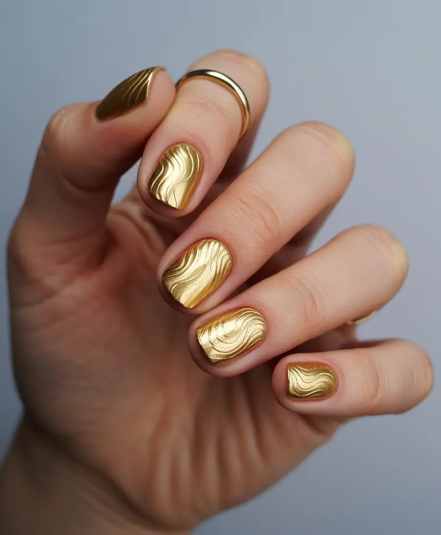 Glamorous Gold Fall Nails 2025 Golden Flow Textures