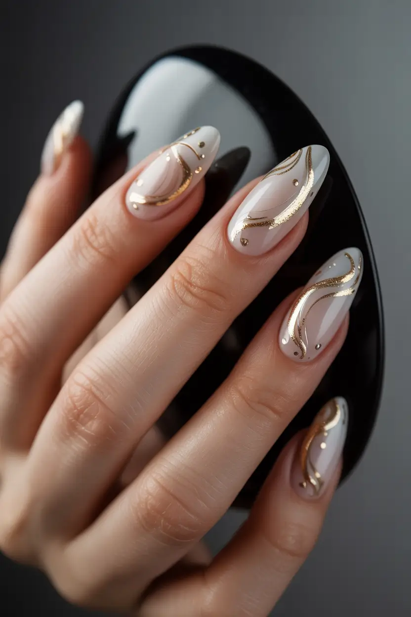 Glamorous Gold Fall Nails 2025 Sculpted Swirls in Gold