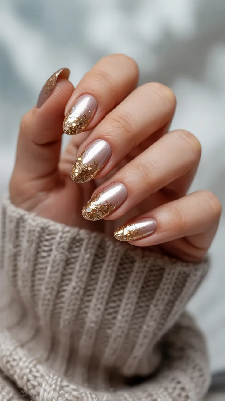 Glamorous Gold Fall Nails 2025 Glittered Golden Fade