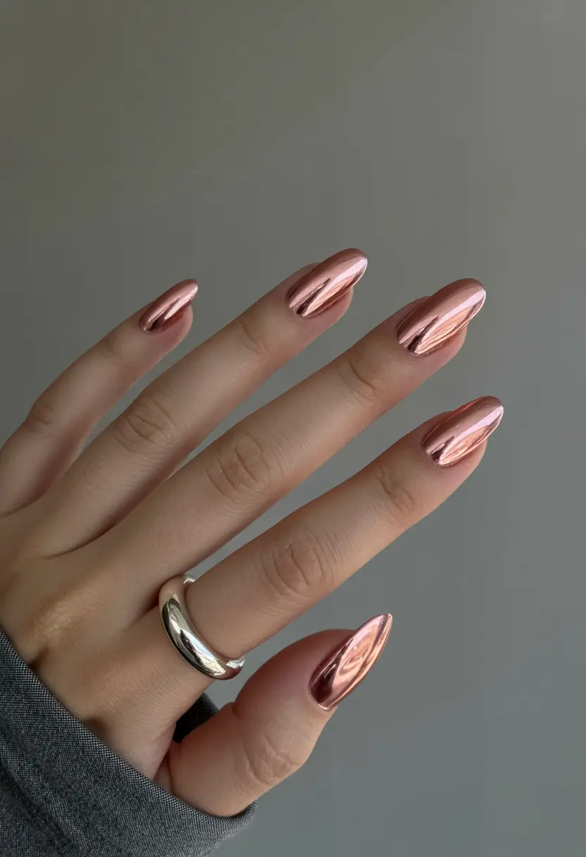 Glamorous Gold Fall Nails 2025 Rose Gold Mirror Shine