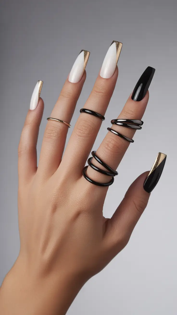 Glamorous Gold Fall Nails 2025 Monochrome Glam with Golden Angles