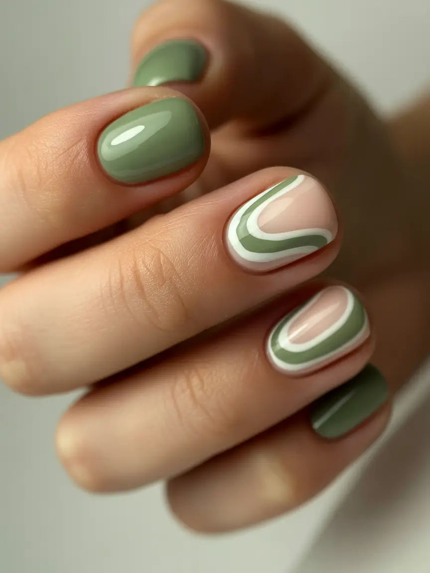Latest Fall 2025 Nail Trends Moss Green with Retro Curves