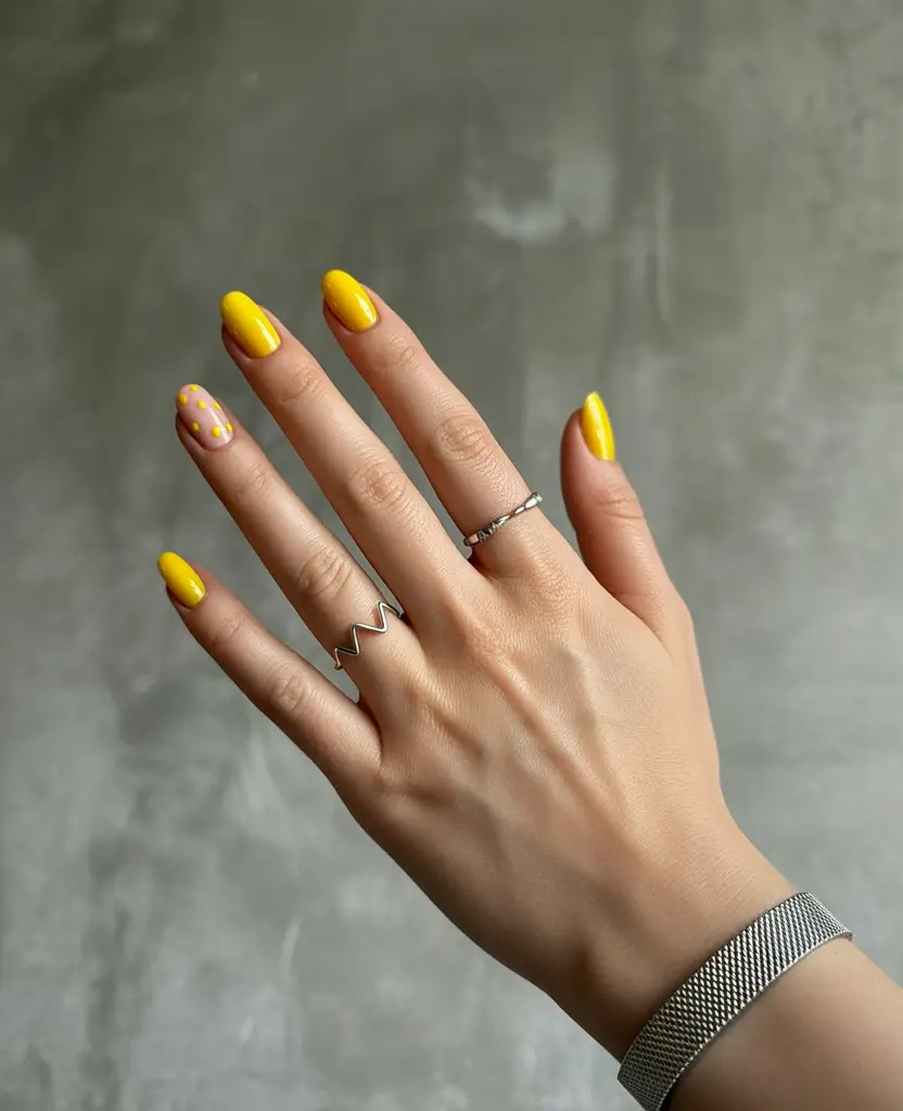 Latest Fall 2025 Nail Trends Sunny Yellow with Playful Polka Dots