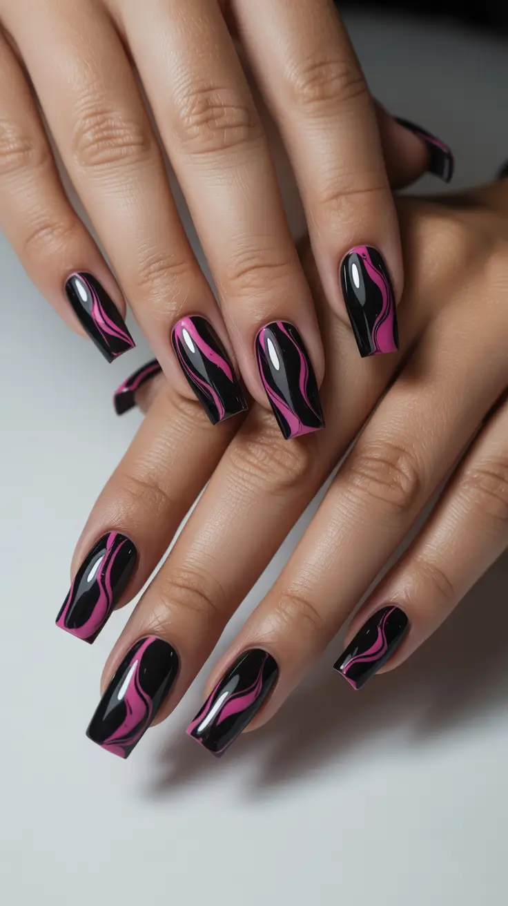 Latest Fall 2025 Nail Trends Bold Black and Fuchsia Waves