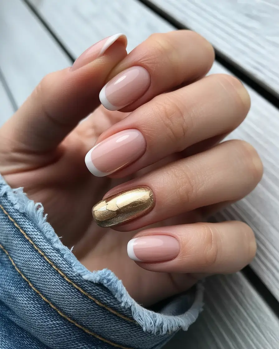 Latest Fall 2025 Nail Trends Classic French with a Golden Accent