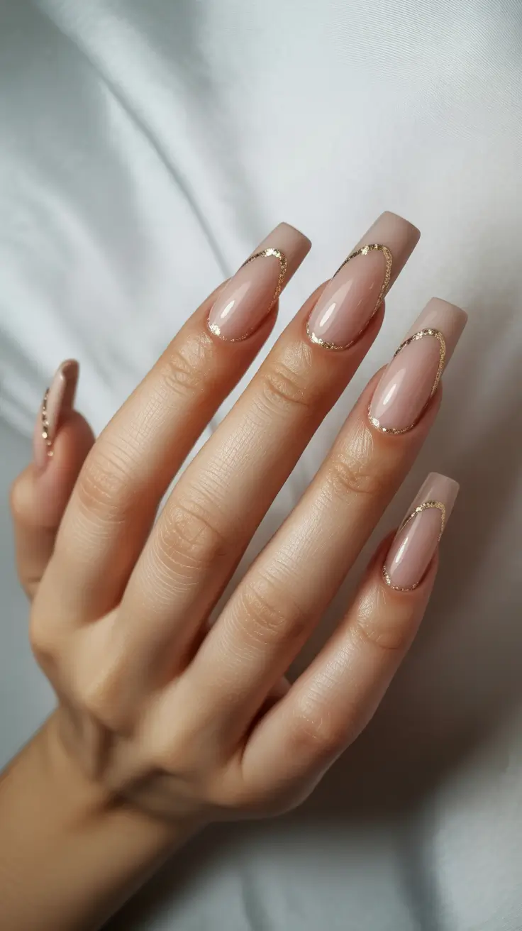 Latest Fall 2025 Nail Trends Subtle Nude with Golden Contours