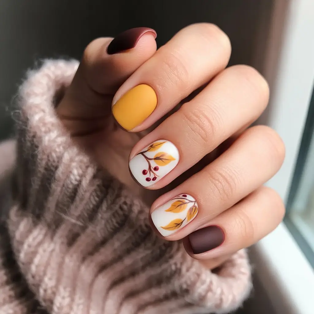 minimalist fall nails Harvest Berries & Autumn Leaves