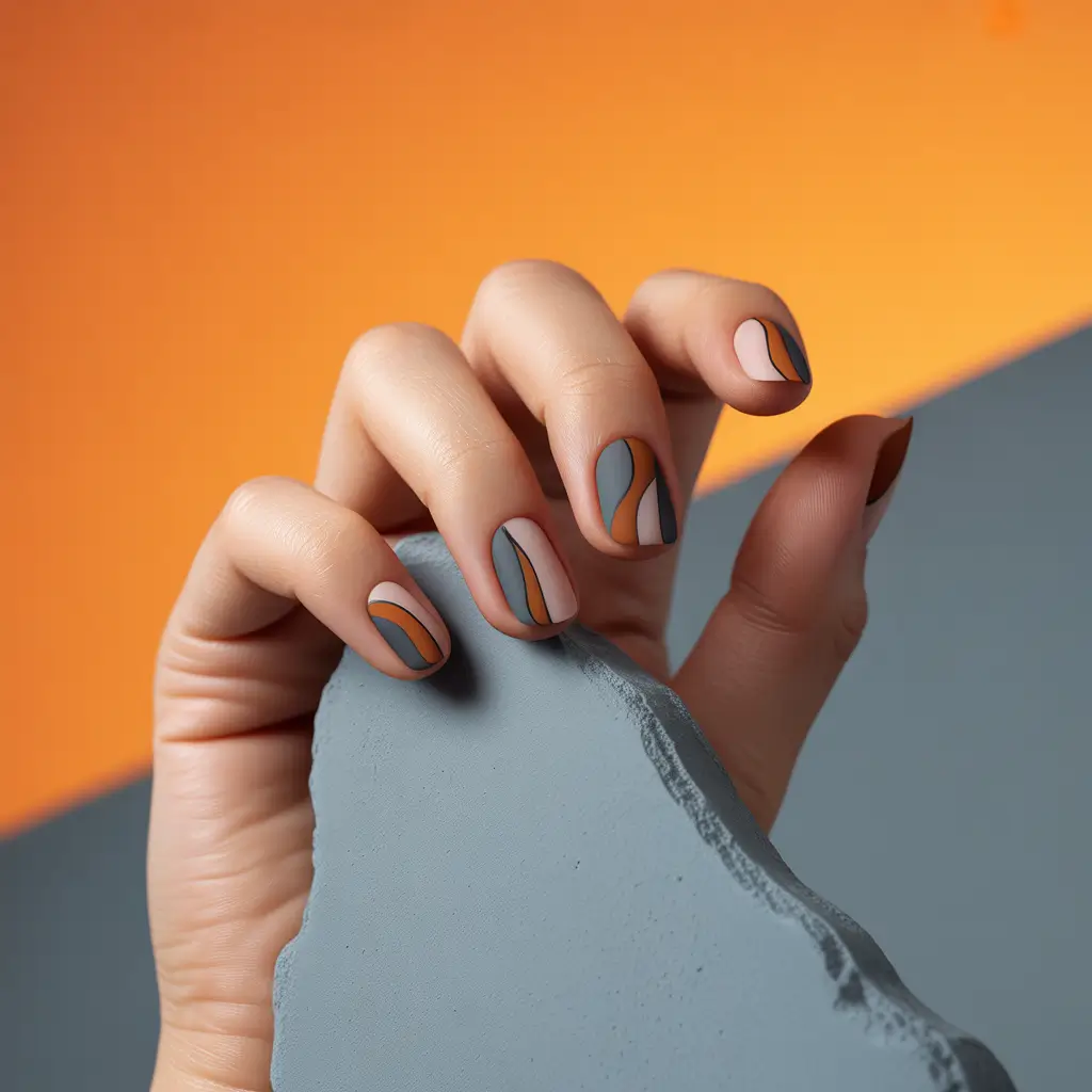 minimalist fall nails Muted Curves in Burnt Palette