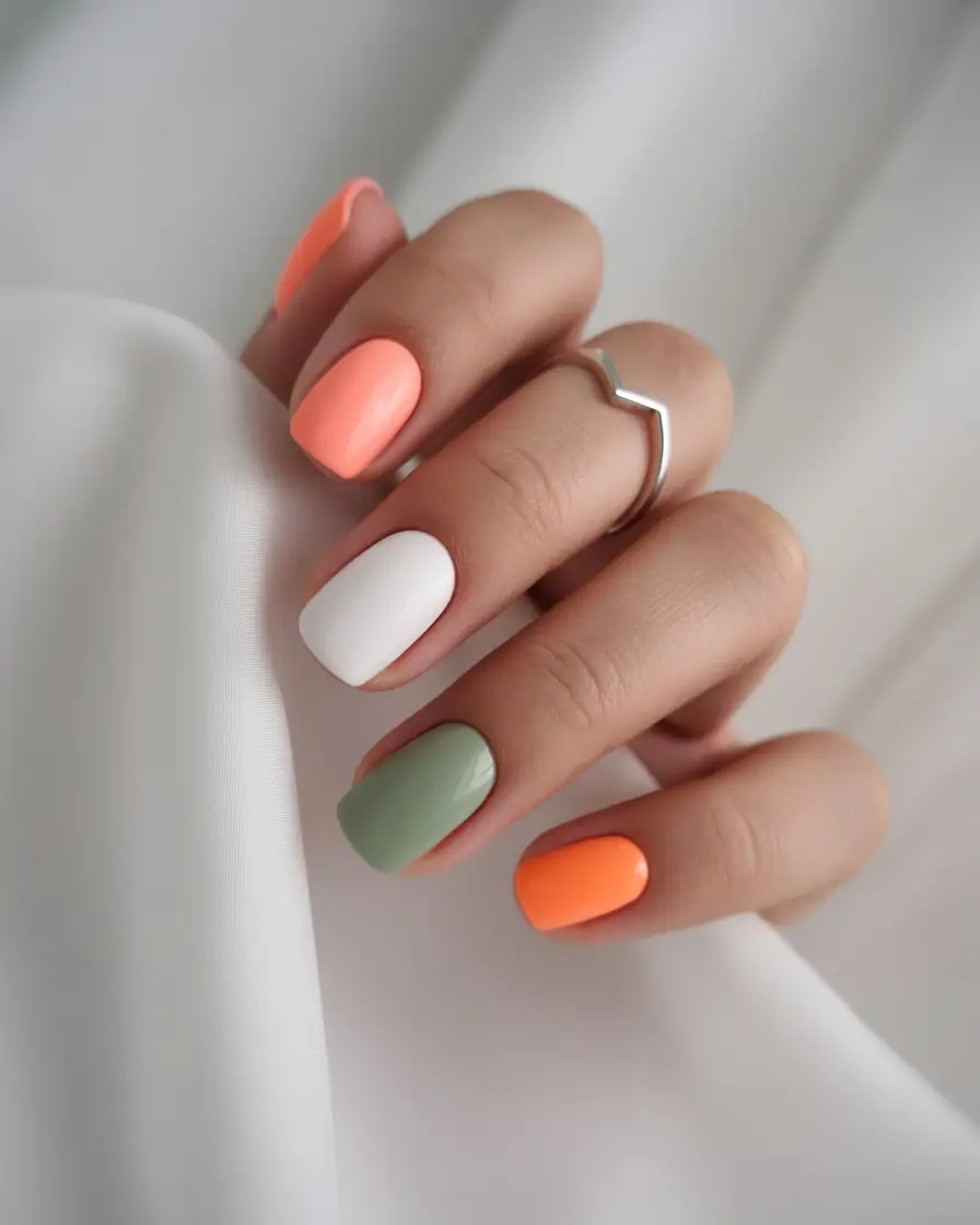 Minimalist Fall Nails Ideas for 2025+Soft Multicolor Minimalism