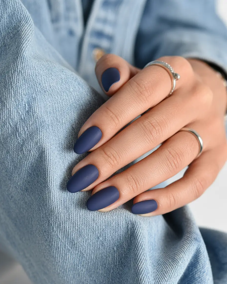 Navy Blue Fall Nail 2025 Matte Almond