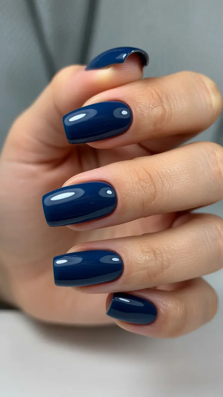 Navy Blue Fall Nail 2025 Square Glossy