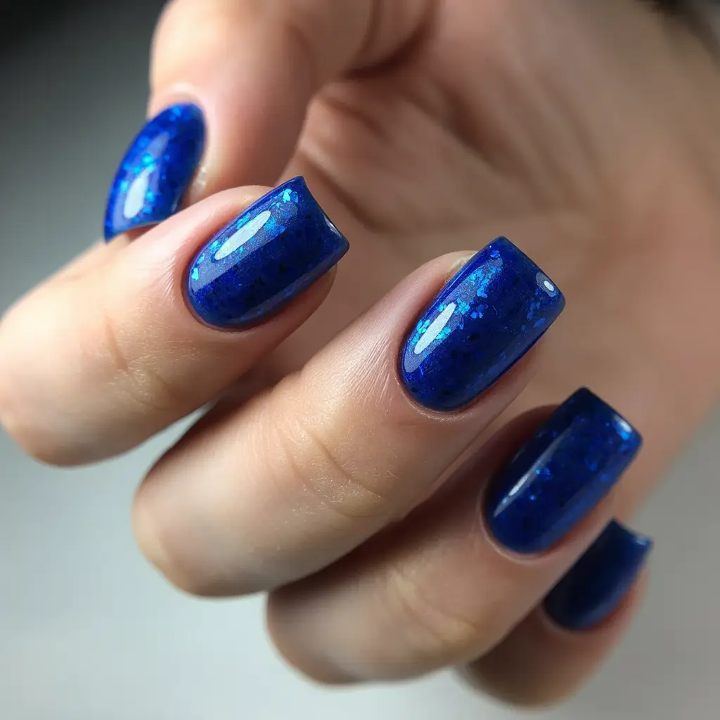 Navy Blue Nail Ideas for Fall 2025 Deep Navy Sparkle with Glossy Finish