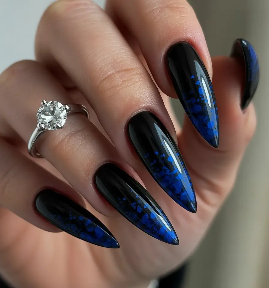 Navy Blue Nail Ideas for Fall 2025 Black and Navy Ombre Drama