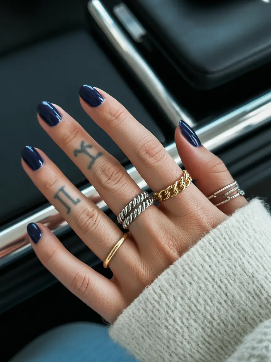 Navy Blue Fall Nail 2025 Short Glossy