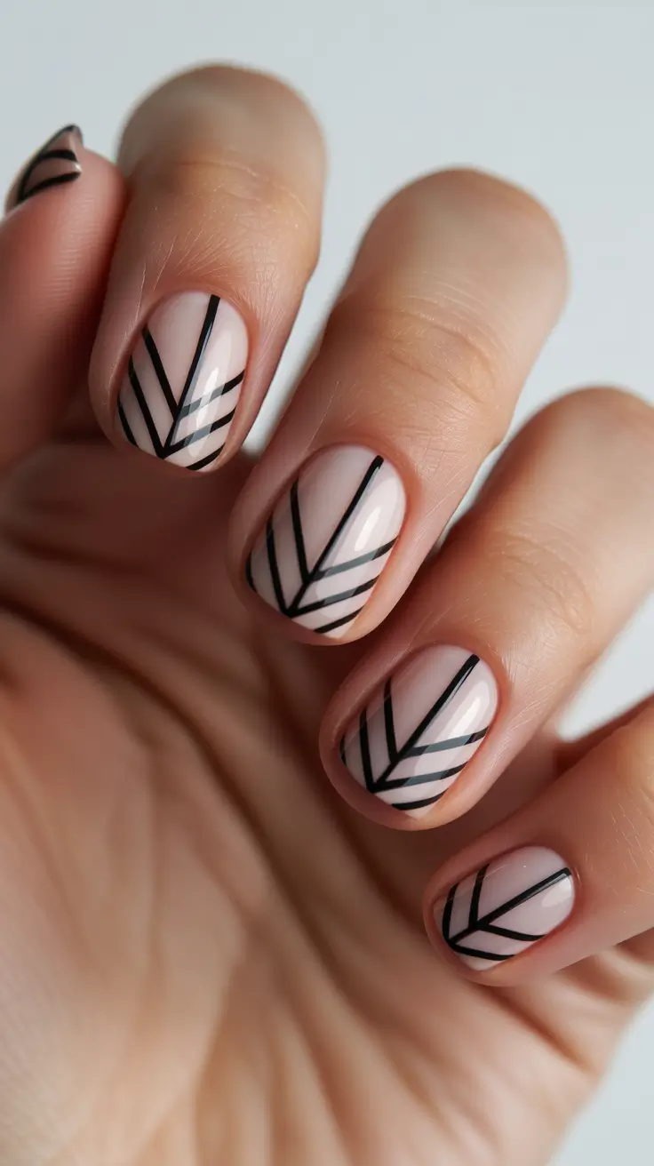 neutral fall nails 2025 Geometric Black Stripes